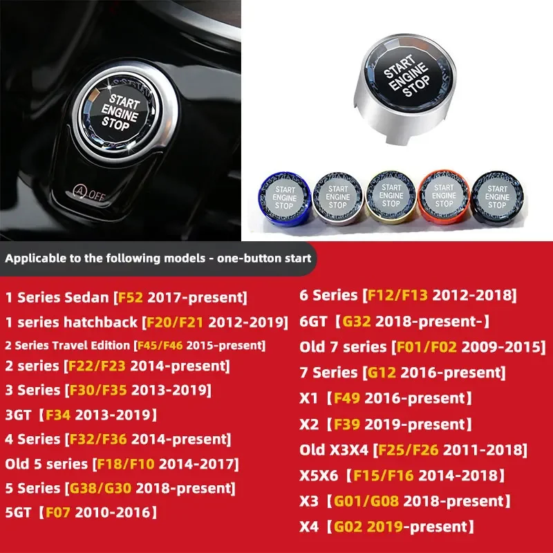 For BMW E90 E60 F52 F12 F13 F20 F21 G32 F22 F23 G12 F30 F35 F49 F39 Car One Click Start Stop Button Cover Modified Accessories
For BMW E90 E60 F52 F12 F13 F20 F21 G32 F22 F23 G12 F30 F35 F49 F39 Car One Click Start Stop Button Cover Modified Accessories