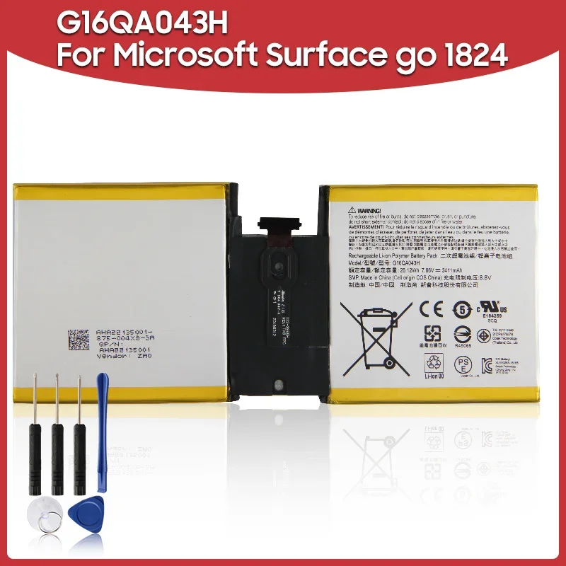 Сменный аккумулятор для планшета G16QA043H для Microsoft Surface go 1824 3411 мАч с бесплатными инструментами
Сменный аккумулятор для планшета G16QA043H для Microsoft Surface go 1824 3411 мАч с бесплатными инструментами