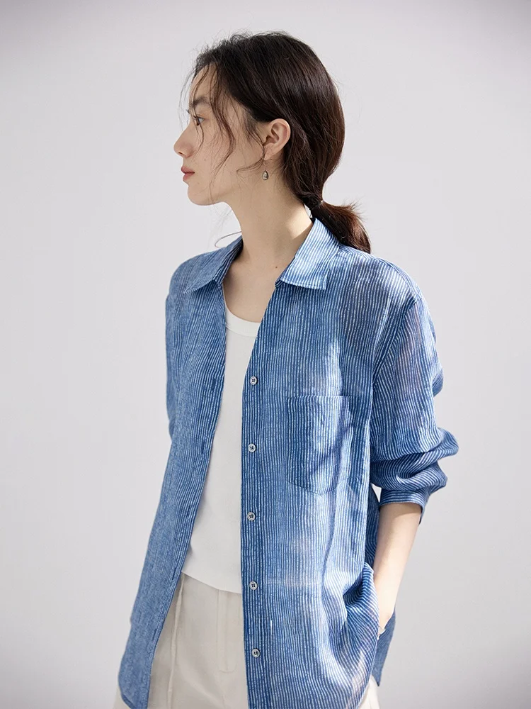 Ultra-Thin Sun Protection Shirt Women's Striped Long Sleeve Button-Up Top Linen Fabric Lightweight Summer Outerwear
Ultra-Thin Sun Protection Shirt Women's Striped Long Sleeve Button-Up Top Linen Fabric Lightweight Summer Outerwear