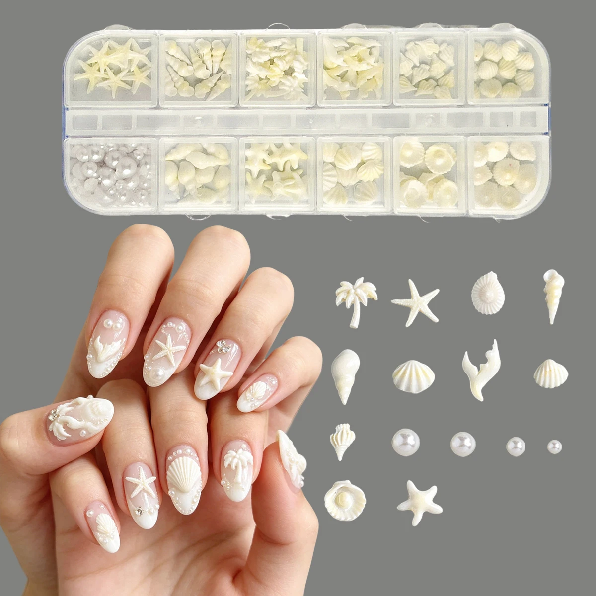 1Box Creative Realistic Coconut Tree Conch Shell Resin Nail Charms 3D Multi-style Starfish Ocean Series Nail Art Supplies DIY
1Box Creative Realistic Coconut Tree Conch Shell Resin Nail Charms 3D Multi-style Starfish Ocean Series Nail Art Supplies DIY