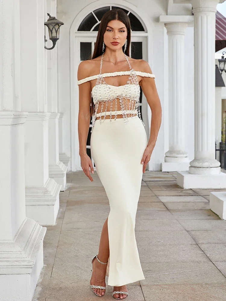 2025 Chic Off Shoulder Halter Dress for Women Features Unique Tassel Embellishments Slit Shows Off Curves Cocktail Party Dress 
2025 Chic Off Shoulder Halter Dress for Women Features Unique Tassel Embellishments Slit Shows Off Curves Cocktail Party Dress