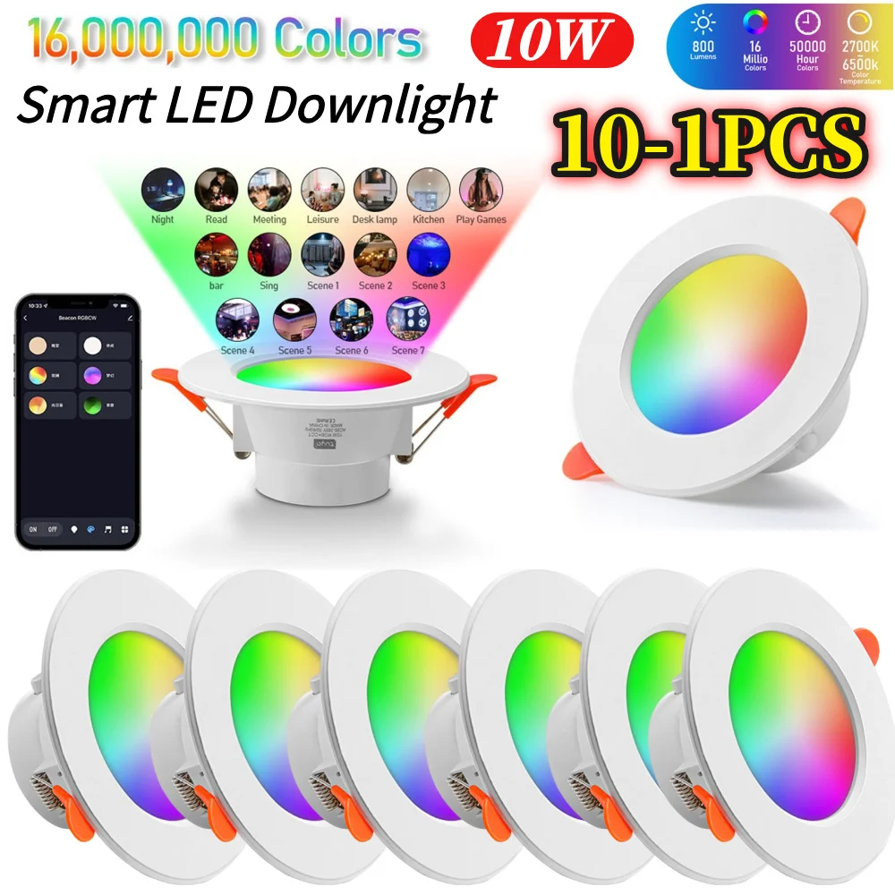 10W Smart LED Downlight Bluetooth-Compatible Round Spot Light 2700K-6500K Recessed Ceiling Lamp for Living Room Bedroom Decor
10W Smart LED Downlight Bluetooth-Compatible Round Spot Light 2700K-6500K Recessed Ceiling Lamp for Living Room Bedroom Decor