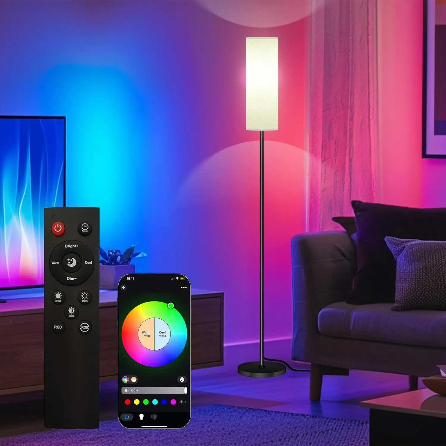 Smart LED Floor Lamp with APP Control, RGB Colors & Dimmable - 67" Modern Standing Lamp for Living Room, Bedroom
Smart LED Floor Lamp with APP Control, RGB Colors & Dimmable - 67" Modern Standing Lamp for Living Room, Bedroom