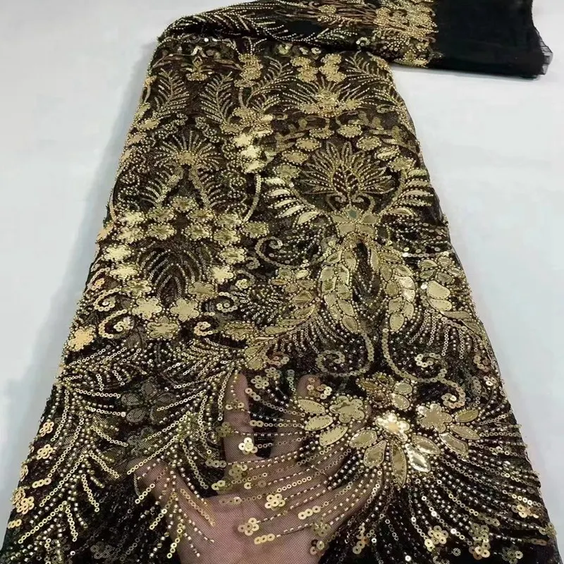 New design French net lace fabric with beads African embroidered black gold tulle lace TS1892
New design French net lace fabric with beads African embroidered black gold tulle lace TS1892