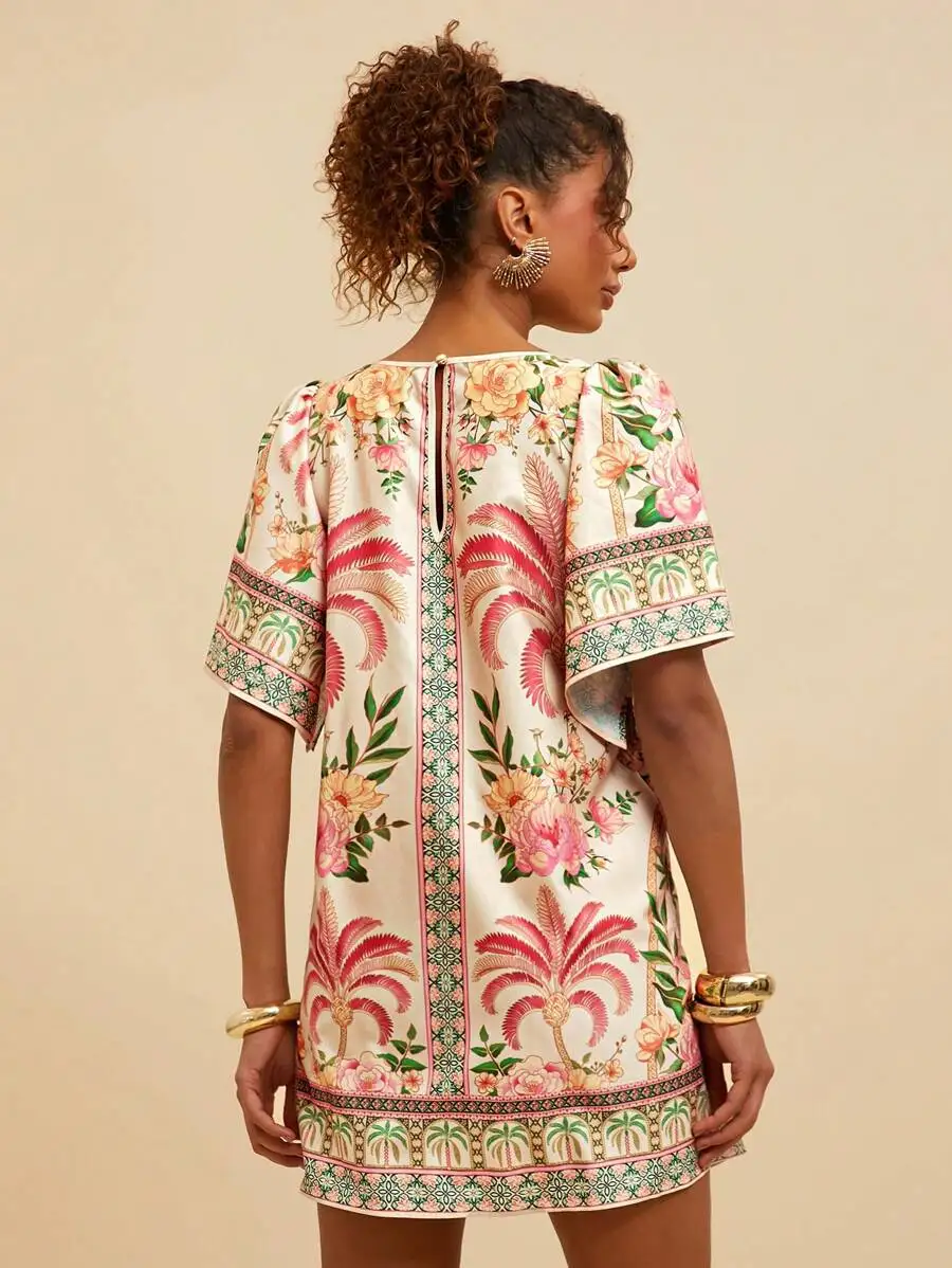 Tropical Print Short Sleeve Summer Dress For Women Boho Beach Vacation Outfit
Tropical Print Short Sleeve Summer Dress For Women Boho Beach Vacation Outfit
