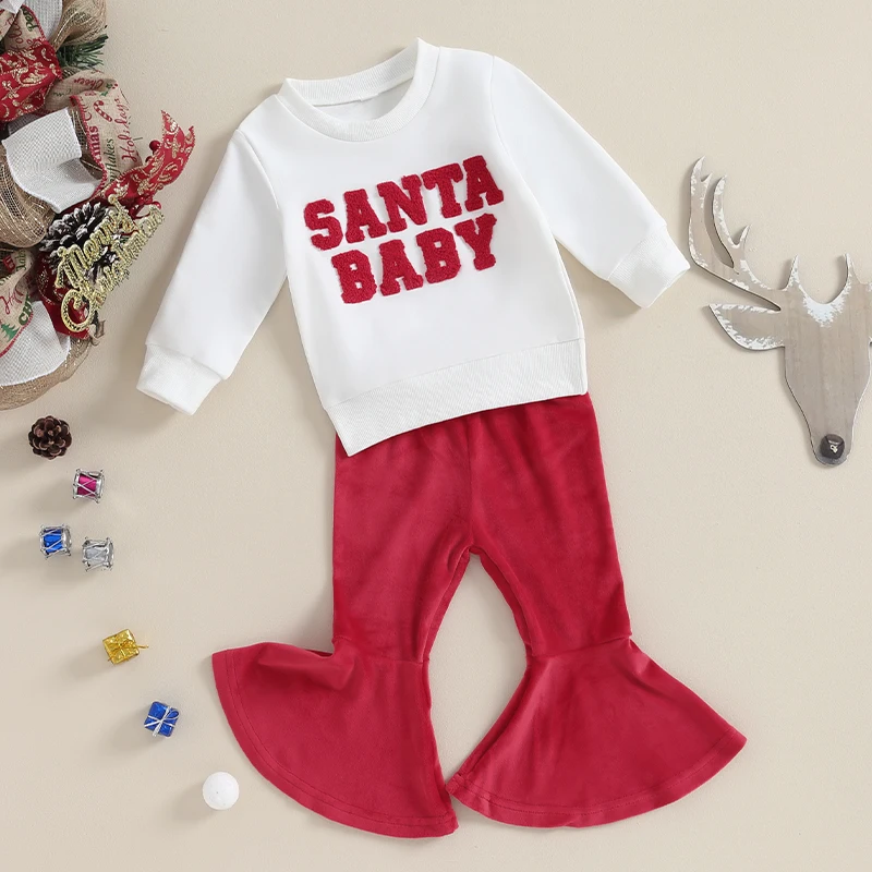 Toddler Girl Fall Outfits Letter Print Crew Neck Sweatshirts Red Flare Pants 2Pcs Christmas Clothes Set
Toddler Girl Fall Outfits Letter Print Crew Neck Sweatshirts Red Flare Pants 2Pcs Christmas Clothes Set