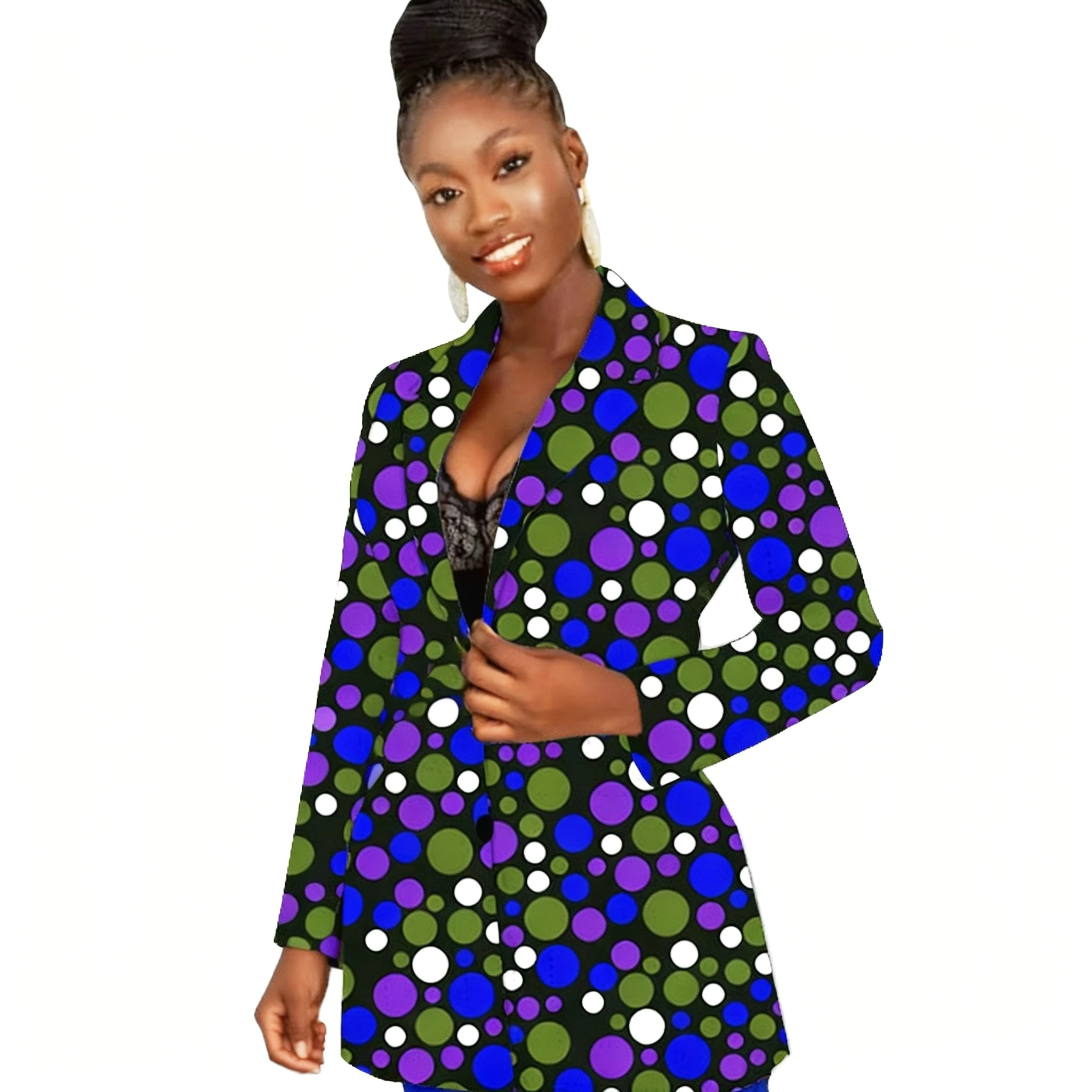 Женский пиджак с африканским принтом, красочный элегантный женский костюм в горошек с длинными рукавами, пиджак для вечеринки/свадьбы
Женский пиджак с африканским принтом, красочный элегантный женский костюм в горошек с длинными рукавами, пиджак для вечеринки/свадьбы
