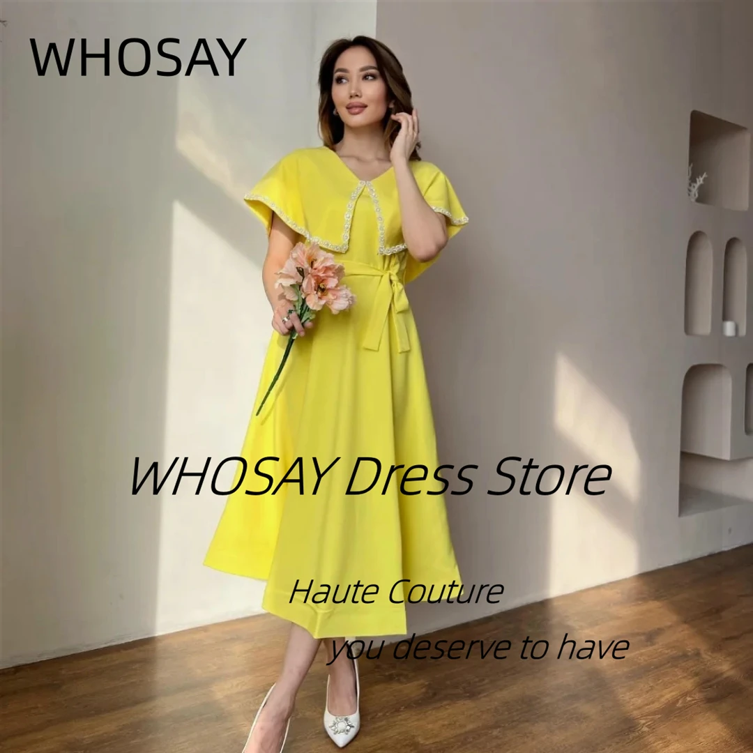 WHOSAY Выпускные платья с V-образным вырезом с бисером, платки, платье для выпускного вечера, длиной ниже колена, Выпускные вечерние платья на заказ
WHOSAY Выпускные платья с V-образным вырезом с бисером, платки, платье для выпускного вечера, длиной ниже колена, Выпускные вечерние платья на заказ