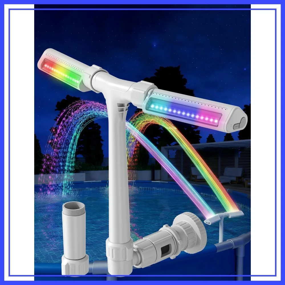 Dual-Head Pool Fountain with Rainbow Lights, Timer, Remote Control, 5000mAh Battery
Dual-Head Pool Fountain with Rainbow Lights, Timer, Remote Control, 5000mAh Battery