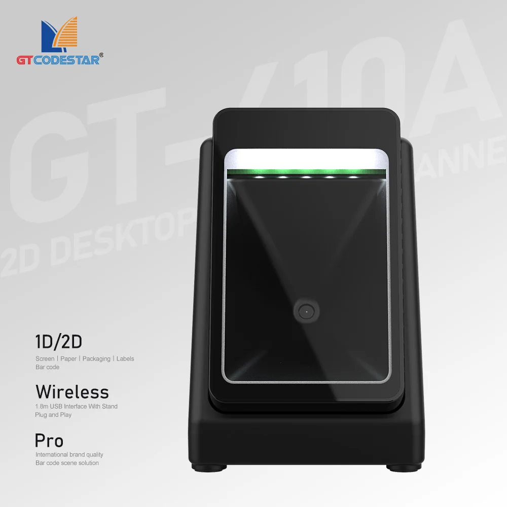 GTCODESTAR GT-610A Wireless Desktop 2D Barcode Scanner & QR Code Reader USB Interface Supermarket Payment Box Table Top Reader