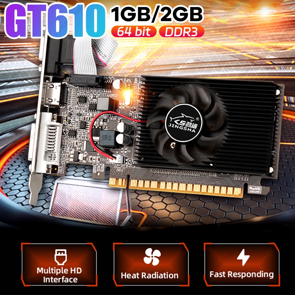 GT610 Видеокарта HD VGA DVI Интерфейс 1 ГБ Компьютерная видеокарта Сменные аксессуары для настольных игр
GT610 Видеокарта HD VGA DVI Интерфейс 1 ГБ Компьютерная видеокарта Сменные аксессуары для настольных игр