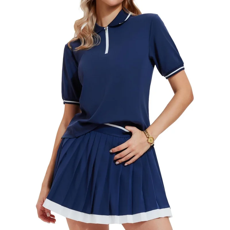 SharpStar Women's Tennis Skirt Set 2pcs Color-Block Zip Up Golf Shirt Athletic Dress Golf Skorts for Pickleball and Badminton
SharpStar Women's Tennis Skirt Set 2pcs Color-Block Zip Up Golf Shirt Athletic Dress Golf Skorts for Pickleball and Badminton