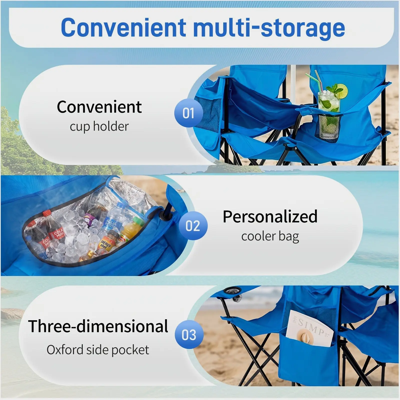 Portable 2-Piece Folding Camping Chair Set – Compact Picnic Sofa with Adjustable Detachable Sunshade, Built-in Ice Pack Compartment, Dual Side Pockets & Cup Holder, Includes Carry Bag, Sturdy Foldable Design, Supports Up to 240 kg, Ideal for Outdoor Relax
Portable 2-Piece Folding Camping Chair Set – Compact Picnic Sofa with Adjustable Detachable Sunshade, Built-in Ice Pack Compartment, Dual Side Pockets & Cup Holder, Includes Carry Bag, Sturdy Foldable Design, Supports Up to 240 kg, Ideal for Outdoor Relax