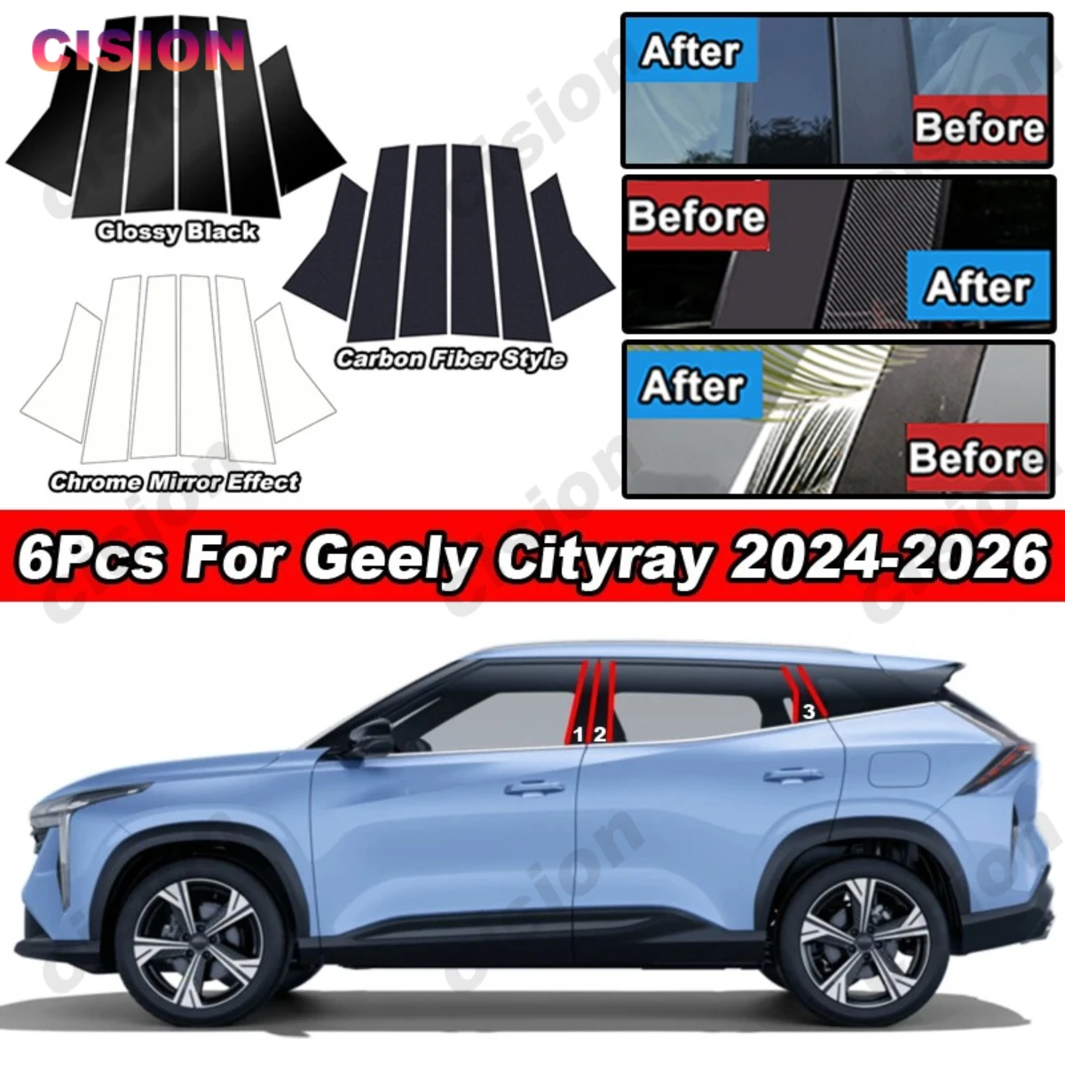 6x Glossy Door Middle B C Pillar Post Cover Mirror Effect Anti-scratch Window Column Trim PC Sticker For Geely Cityray 2024-2026
6x Glossy Door Middle B C Pillar Post Cover Mirror Effect Anti-scratch Window Column Trim PC Sticker For Geely Cityray 2024-2026