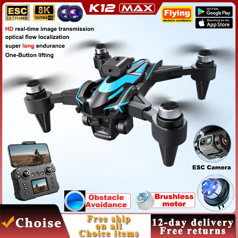 K12 Max Screen-Control Brushless Drone With 8K HD Electric Lens Aircraft Obstacle Avoidance Foldable Optical Flow RC Quadcopter
K12 Max Screen-Control Brushless Drone With 8K HD Electric Lens Aircraft Obstacle Avoidance Foldable Optical Flow RC Quadcopter