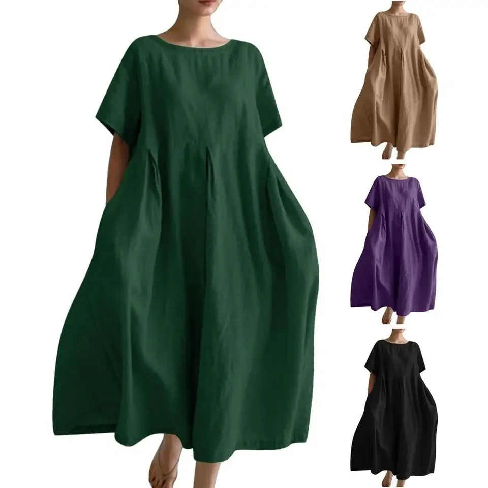 Summer New Oversized Loose Casual Long Dress Women Solid Color Short Sleeve Cotton Vintage Vestidos Chic Robe Femme With Pockets
Summer New Oversized Loose Casual Long Dress Women Solid Color Short Sleeve Cotton Vintage Vestidos Chic Robe Femme With Pockets