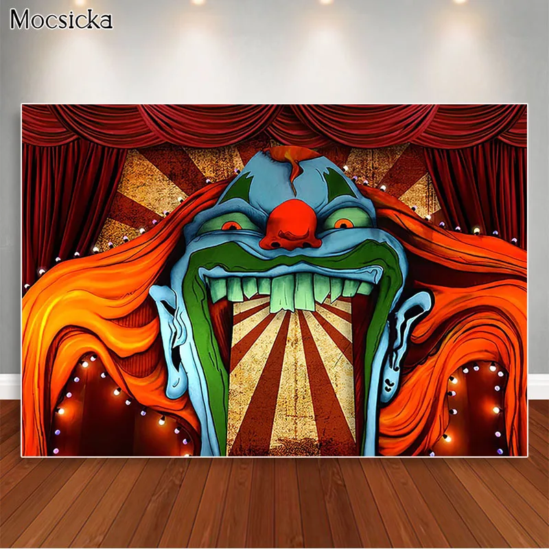 Horror Circus Haunted House Entrance Photography Backdrops Halloween Birthday Party Photo Background Red Giant Evil Clown Decor
Horror Circus Haunted House Entrance Photography Backdrops Halloween Birthday Party Photo Background Red Giant Evil Clown Decor
