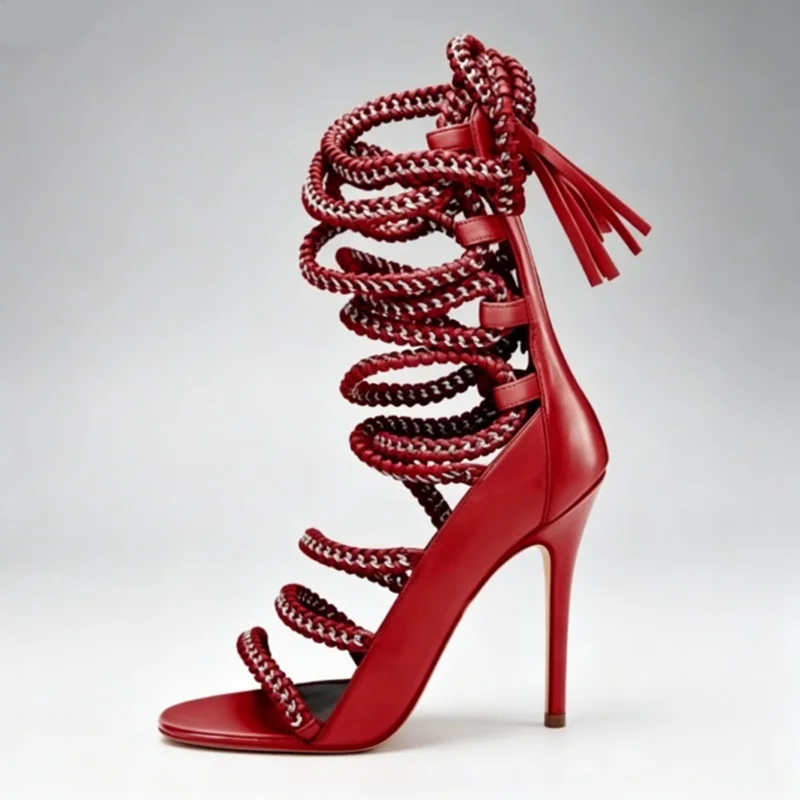 Red Braided Chain Gladiator Sandals Women's Open Toe Stiletto Heel Lace Up Shoes Fashion Party Dress Pumps
Red Braided Chain Gladiator Sandals Women's Open Toe Stiletto Heel Lace Up Shoes Fashion Party Dress Pumps