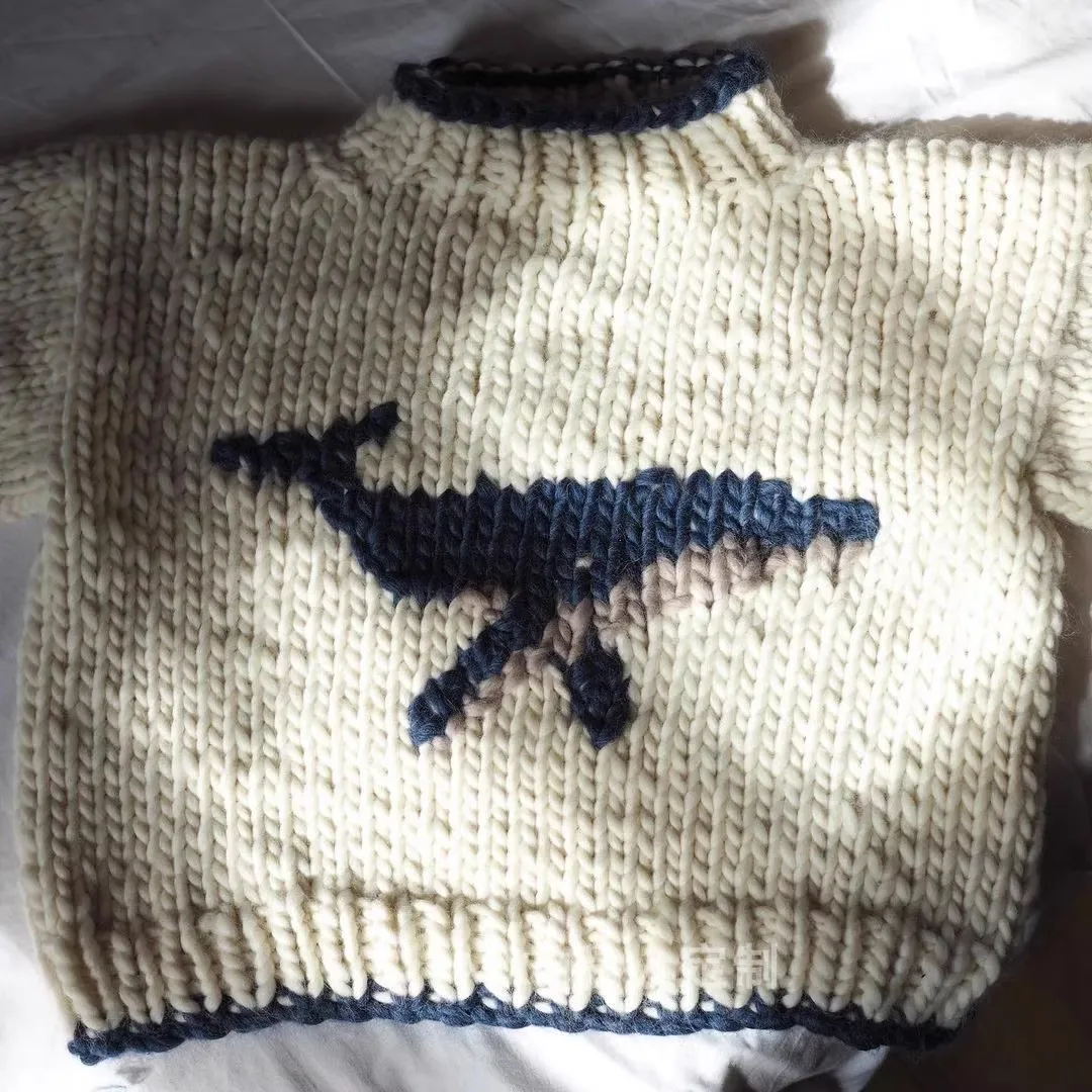 Whale pattern coarse needle pullover sweater, hand woven Australian pure wool shirt jacket, women's autumn and winter new style
Whale pattern coarse needle pullover sweater, hand woven Australian pure wool shirt jacket, women's autumn and winter new style