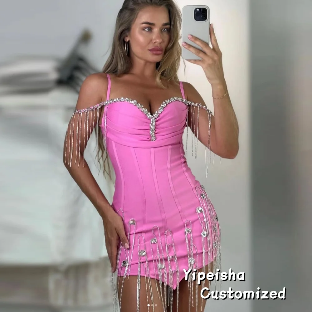 Women's Rhinestone Prom Dress Tassel Low-Cut Bodycon Strap Short Dress Fashion Party Evening Dress Customized
Women's Rhinestone Prom Dress Tassel Low-Cut Bodycon Strap Short Dress Fashion Party Evening Dress Customized