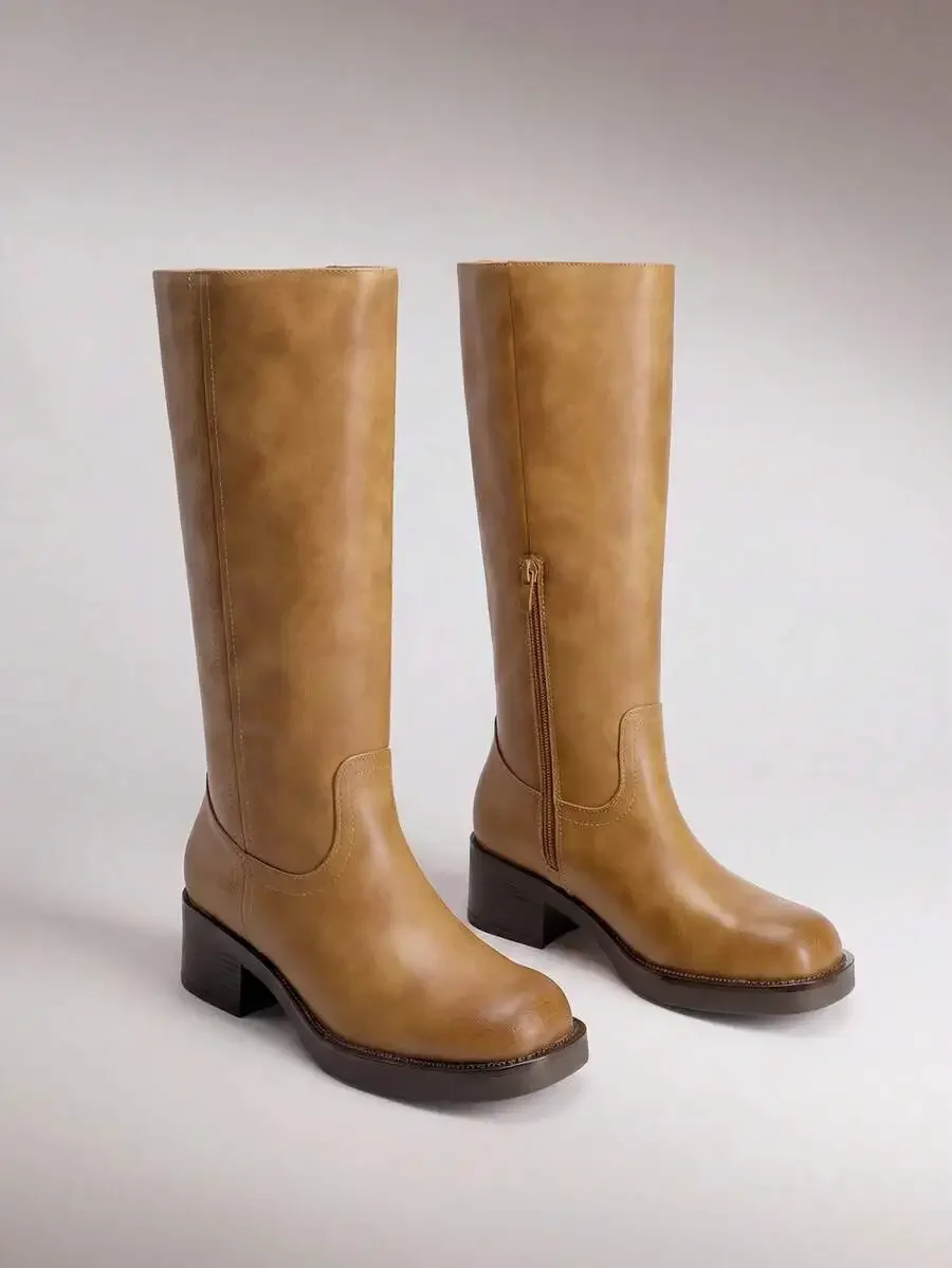 Women Square Toe Chunky Block Heel Knee High Boots Casual Side Zipper Riding Boots
Women Square Toe Chunky Block Heel Knee High Boots Casual Side Zipper Riding Boots