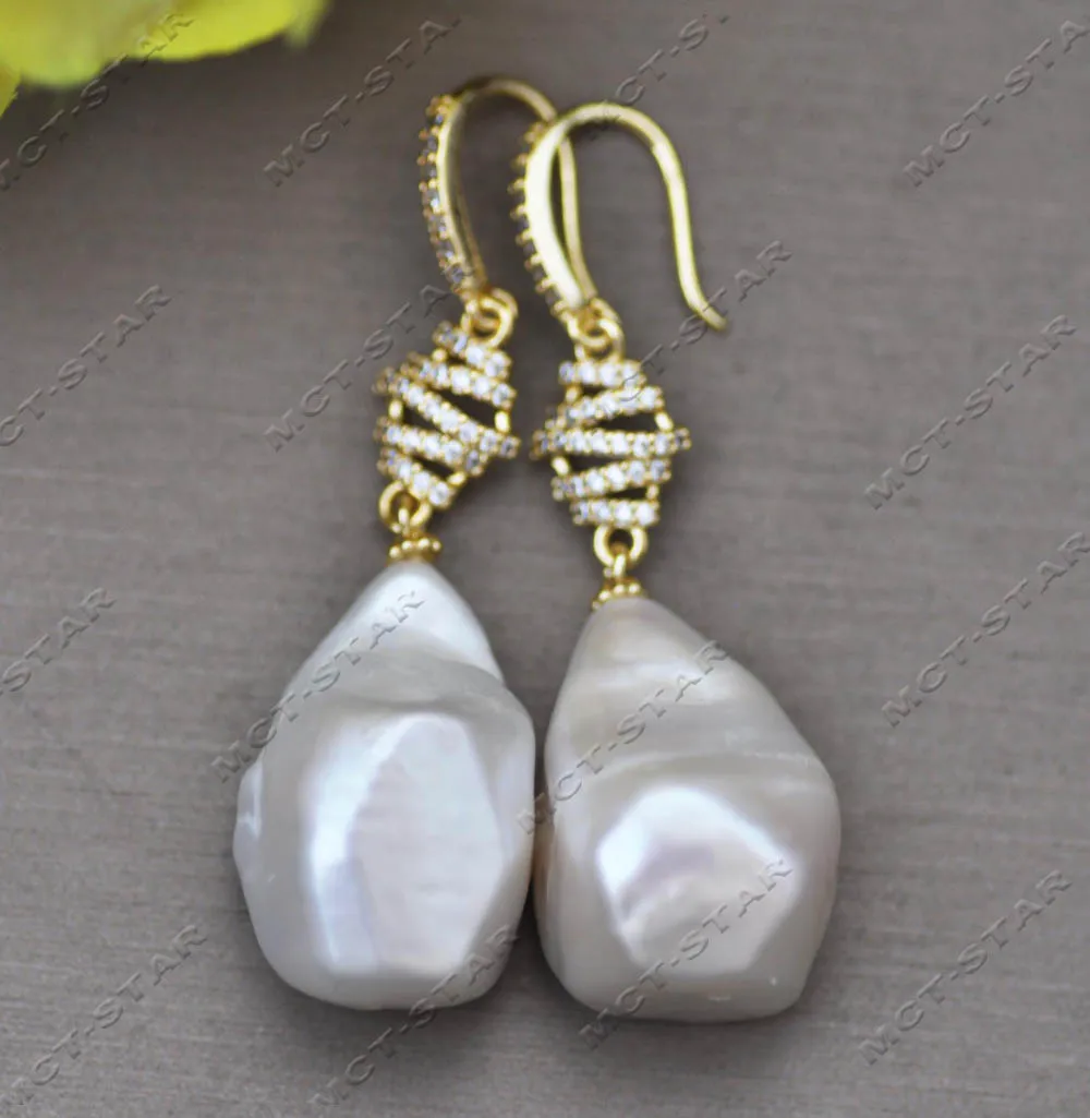 Z13255 Huge Real 24mm White Baroque Diamond Faceted Keshi Reborn Pearl Dangle Earring CZ Custom Jewelry
Z13255 Huge Real 24mm White Baroque Diamond Faceted Keshi Reborn Pearl Dangle Earring CZ Custom Jewelry