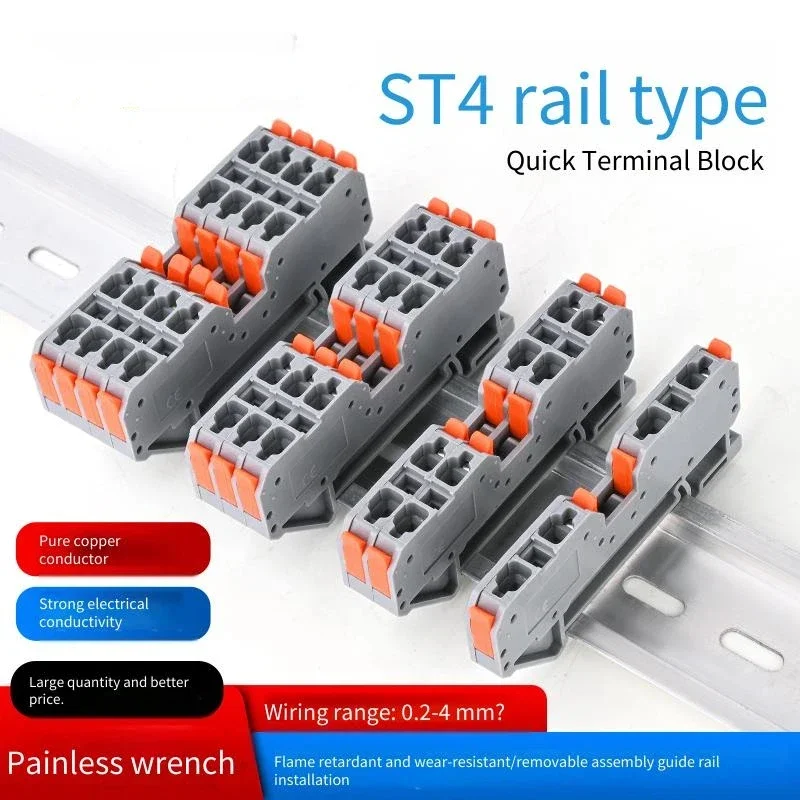 10 шт./упаковка ST4, пресс для рельсового типа, быстрая клеммная колодка, беспаечный проводной разъем, безболезненный гаечный ключ, быстрое подключение для электроники
10 шт./упаковка ST4, пресс для рельсового типа, быстрая клеммная колодка, беспаечный проводной разъем, безболезненный гаечный ключ, быстрое подключение для электроники