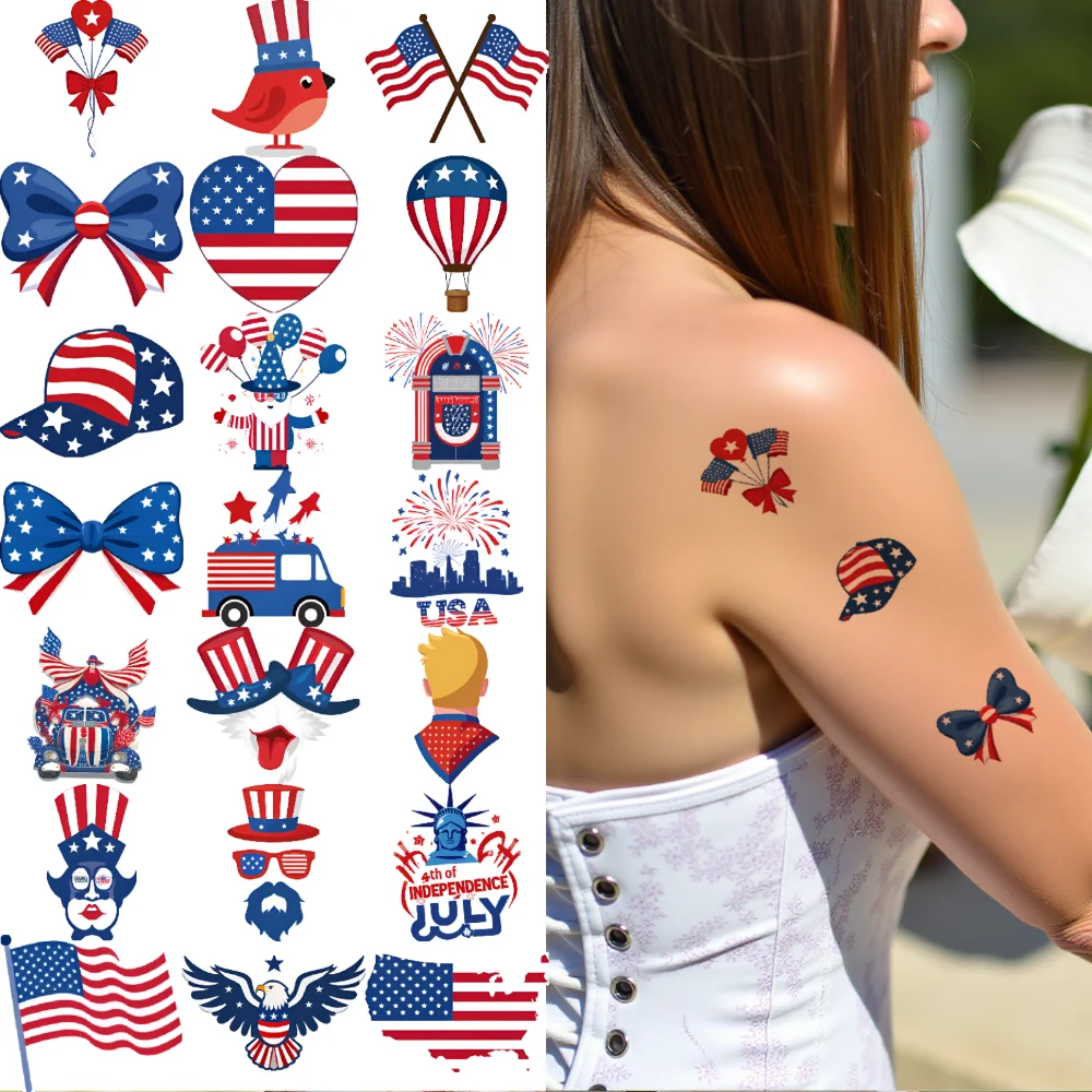 63pcs Temporary Tattoo Temporary Tattoo Stickers Liberty Bell USA Map American Flag For Cheeks Arms Shoulders
63pcs Temporary Tattoo Temporary Tattoo Stickers Liberty Bell USA Map American Flag For Cheeks Arms Shoulders