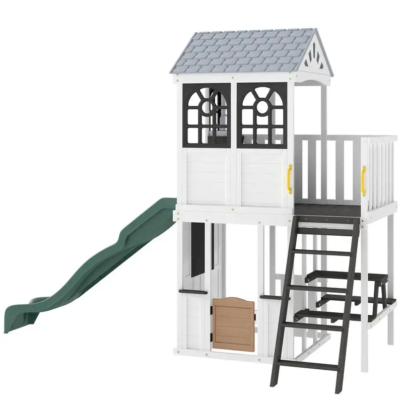 Qaba Two-Story Outdoor Playhouse, Wooden Kids Playhouse with Slide, Table & Bench, Play Kitchen, Ladder, Blackboard, White
Qaba Two-Story Outdoor Playhouse, Wooden Kids Playhouse with Slide, Table & Bench, Play Kitchen, Ladder, Blackboard, White