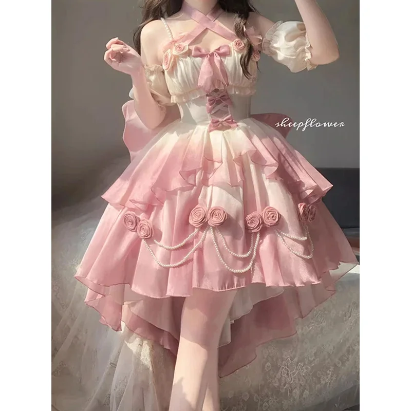 French gradient pink short front and long back gorgeous sweet Lolita Princess Lolita dress
French gradient pink short front and long back gorgeous sweet Lolita Princess Lolita dress
