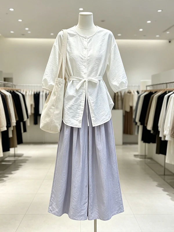 High Waist Wide Leg Pants Set with Belt Summer Thin Sleeve Women's Clothing Korean Style Loose Fit Commute Fashion
High Waist Wide Leg Pants Set with Belt Summer Thin Sleeve Women's Clothing Korean Style Loose Fit Commute Fashion