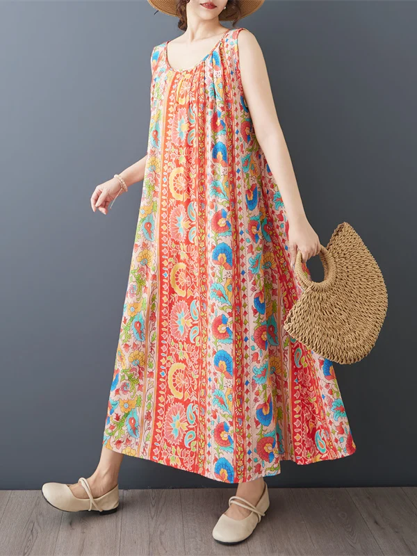 Summer Thin Cotton Linen Printed Sleeveless Long Dress Loose Vest Dress Orange Red Ethnic Style Citywalk A-Line Skirt
Summer Thin Cotton Linen Printed Sleeveless Long Dress Loose Vest Dress Orange Red Ethnic Style Citywalk A-Line Skirt
