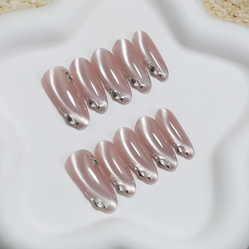 10 шт./пакет, длинные овальные ногти ручной работы, телесный розовый кот, магнитные с драгоценными камнями для ногтей, съемные накладные ногти
10 шт./пакет, длинные овальные ногти ручной работы, телесный розовый кот, магнитные с драгоценными камнями для ногтей, съемные накладные ногти