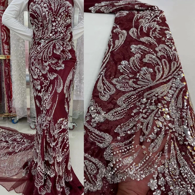 African Sequins Lace Fabric with Beads High Quality French Mesh Lace TS1926 
African Sequins Lace Fabric with Beads High Quality French Mesh Lace TS1926