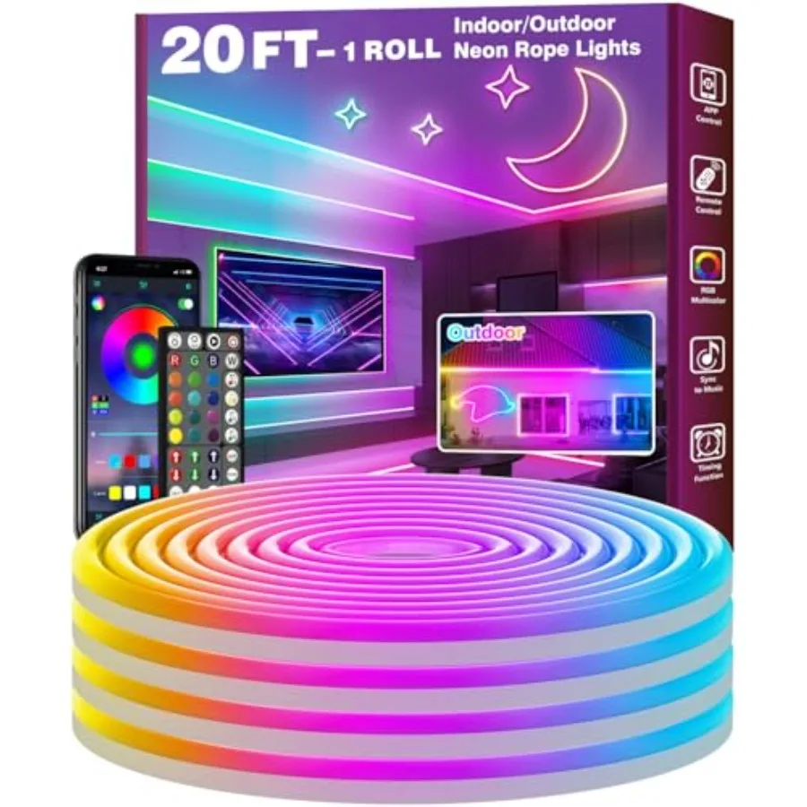20Feet Led Rope Lights, Flexible Neon Lights Control with App/Remote, Multiple Modes, IP65 Outdoor RGB Waterproof, Music Sync G
20Feet Led Rope Lights, Flexible Neon Lights Control with App/Remote, Multiple Modes, IP65 Outdoor RGB Waterproof, Music Sync G