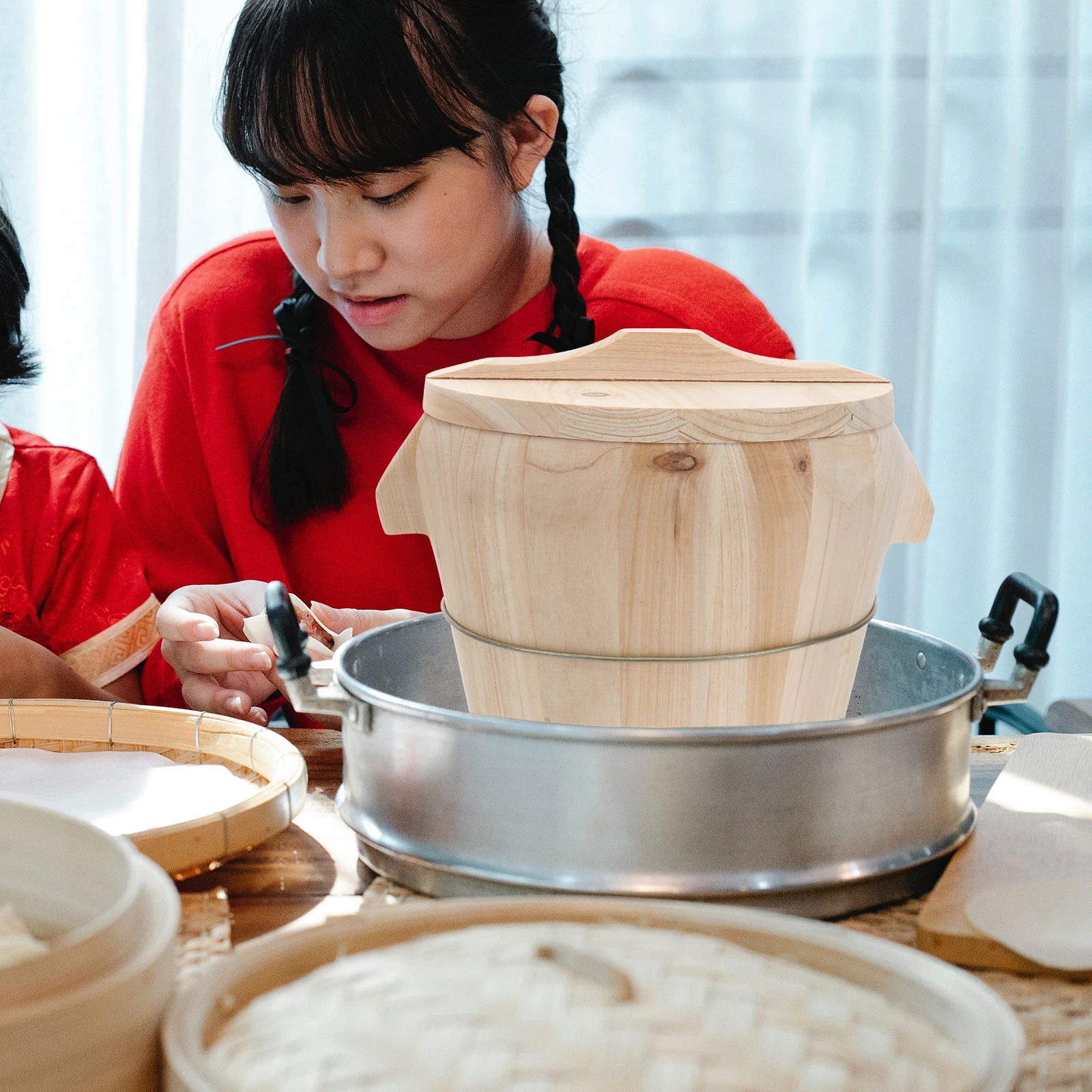Wooden Steaming Rice Bucket Premium Natural Wood Hand Polished Movable Bottom Fast Steam Escape Kitchen Supply Steamed Barrel
Wooden Steaming Rice Bucket Premium Natural Wood Hand Polished Movable Bottom Fast Steam Escape Kitchen Supply Steamed Barrel