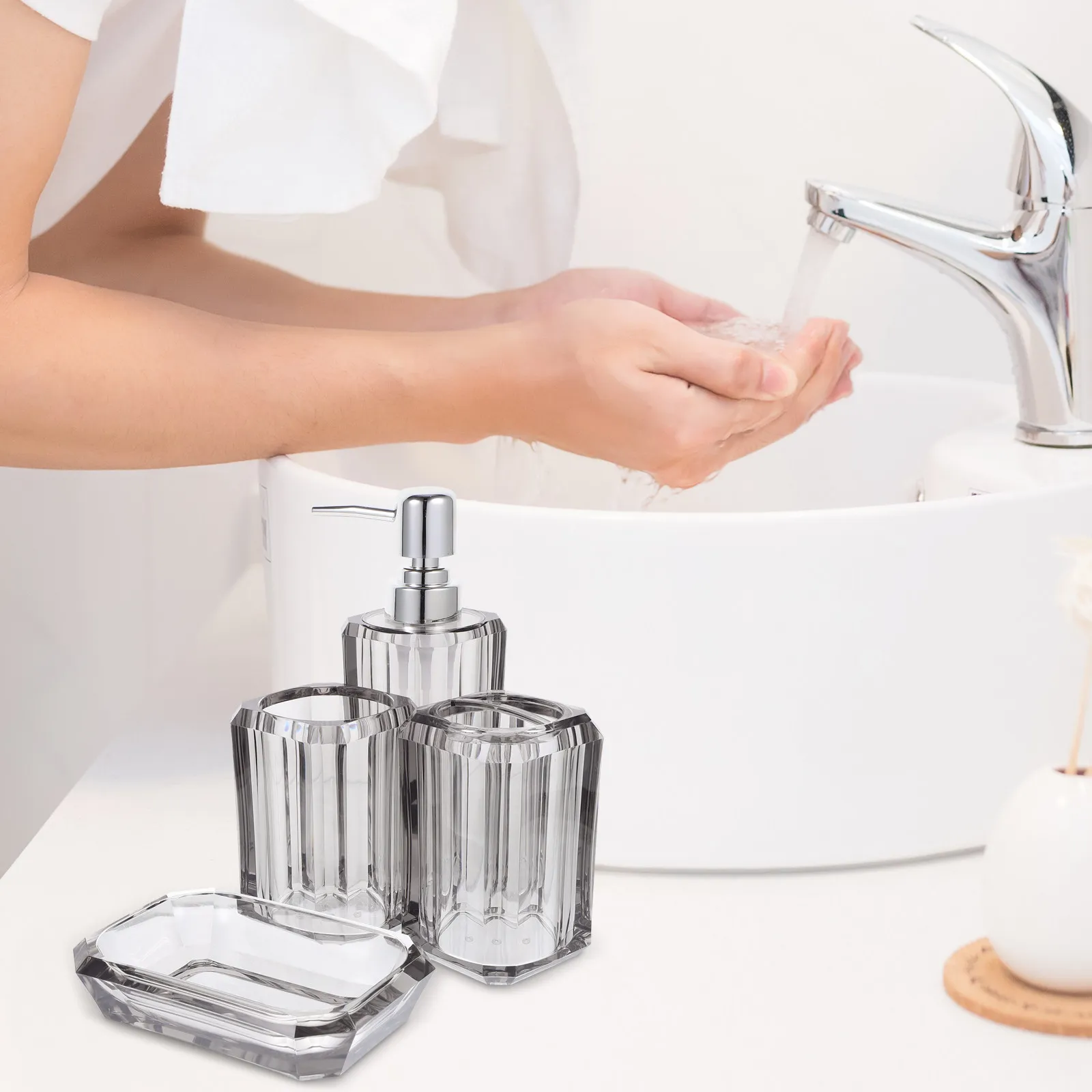 1Set Bathroom Accessories Set Reliable Toothbrush Holder Soap Dispenser Soap Dish Elegant for Bathroom Kitchen Countertop Use
1Set Bathroom Accessories Set Reliable Toothbrush Holder Soap Dispenser Soap Dish Elegant for Bathroom Kitchen Countertop Use