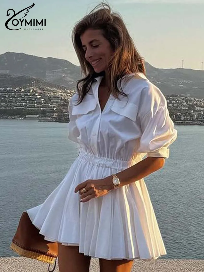 Oymimi Elegant White Cotton Women's Dress Fashion Three Quarter Sleeve Button Pockets Dresses Casual High Waist Pleated Dresses
Oymimi Elegant White Cotton Women's Dress Fashion Three Quarter Sleeve Button Pockets Dresses Casual High Waist Pleated Dresses
