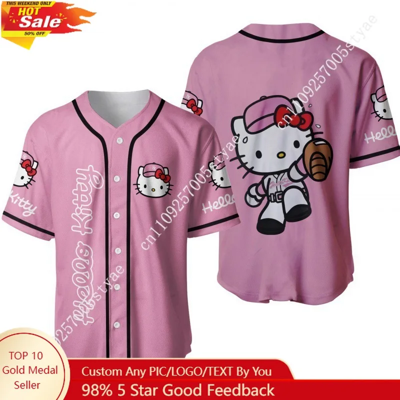 Hello Kitty Lightweight Baseball Shirt with 3D Printings of Anime Letters Short Sleeve V-neck Buttoned Collar T-Shirt
Hello Kitty Lightweight Baseball Shirt with 3D Printings of Anime Letters Short Sleeve V-neck Buttoned Collar T-Shirt