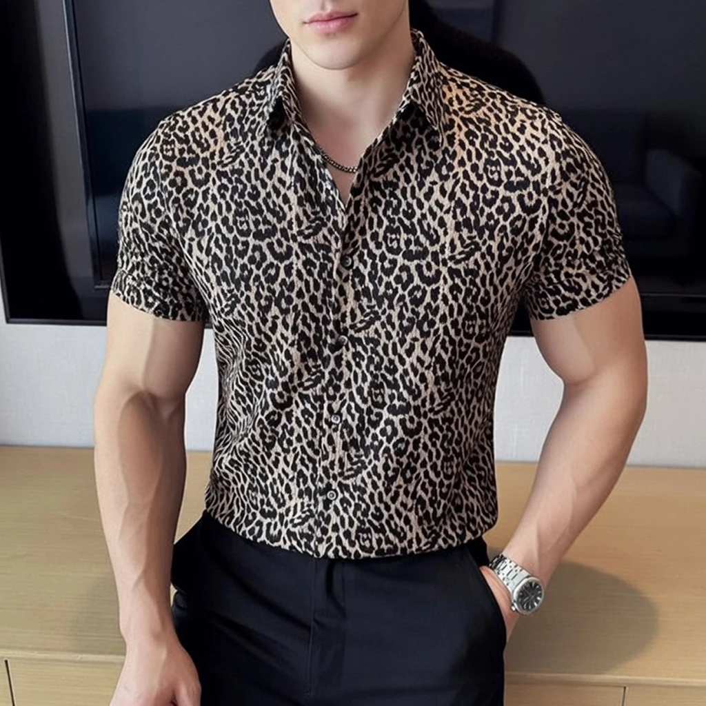 High Quality Short-sleeved Leopard Shirts for Man Summer Slim Fold Men's Printed Shirt Vintage Fashion Mens Clothing Streetwear
High Quality Short-sleeved Leopard Shirts for Man Summer Slim Fold Men's Printed Shirt Vintage Fashion Mens Clothing Streetwear