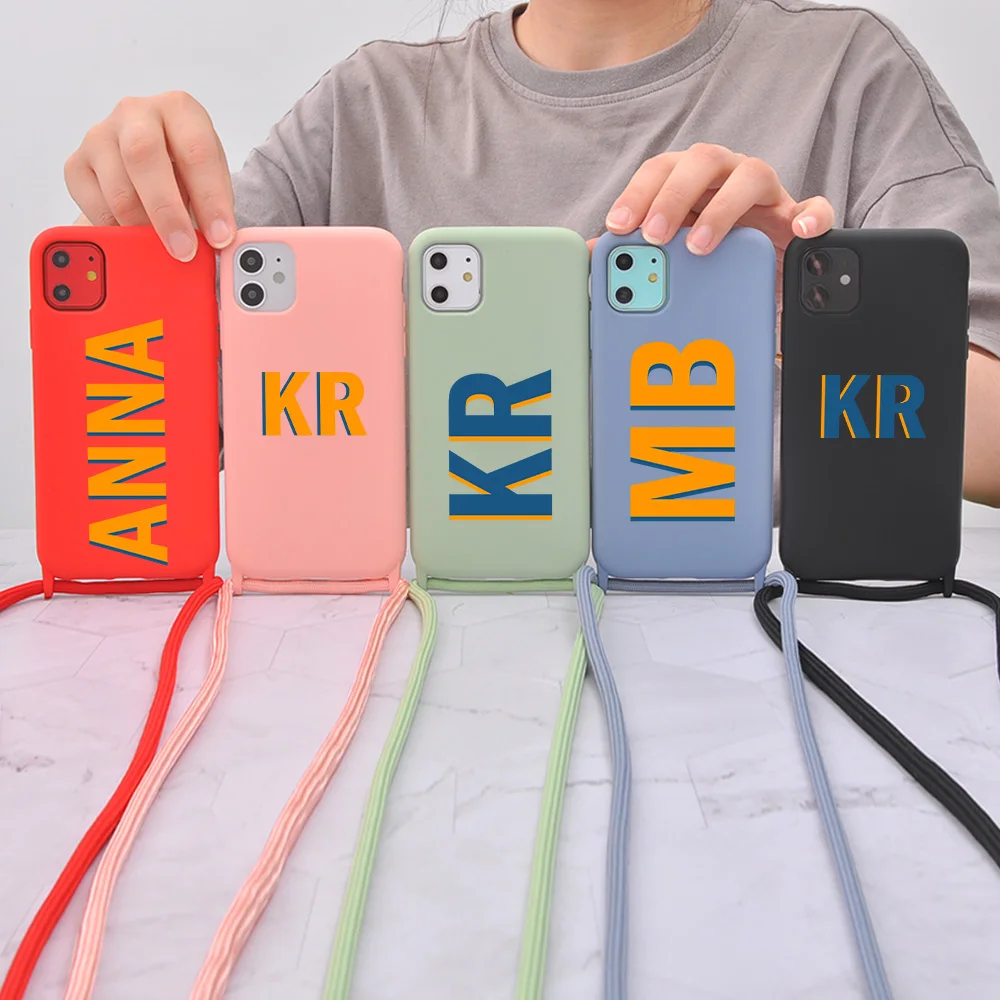 Custom Letters Name Phone Case With Strap for iPhone 11 Pro Max Funda 12 Mini Silicone Rope Cover 7 8 Plus X XR XS 10 SE 2020
Custom Letters Name Phone Case With Strap for iPhone 11 Pro Max Funda 12 Mini Silicone Rope Cover 7 8 Plus X XR XS 10 SE 2020