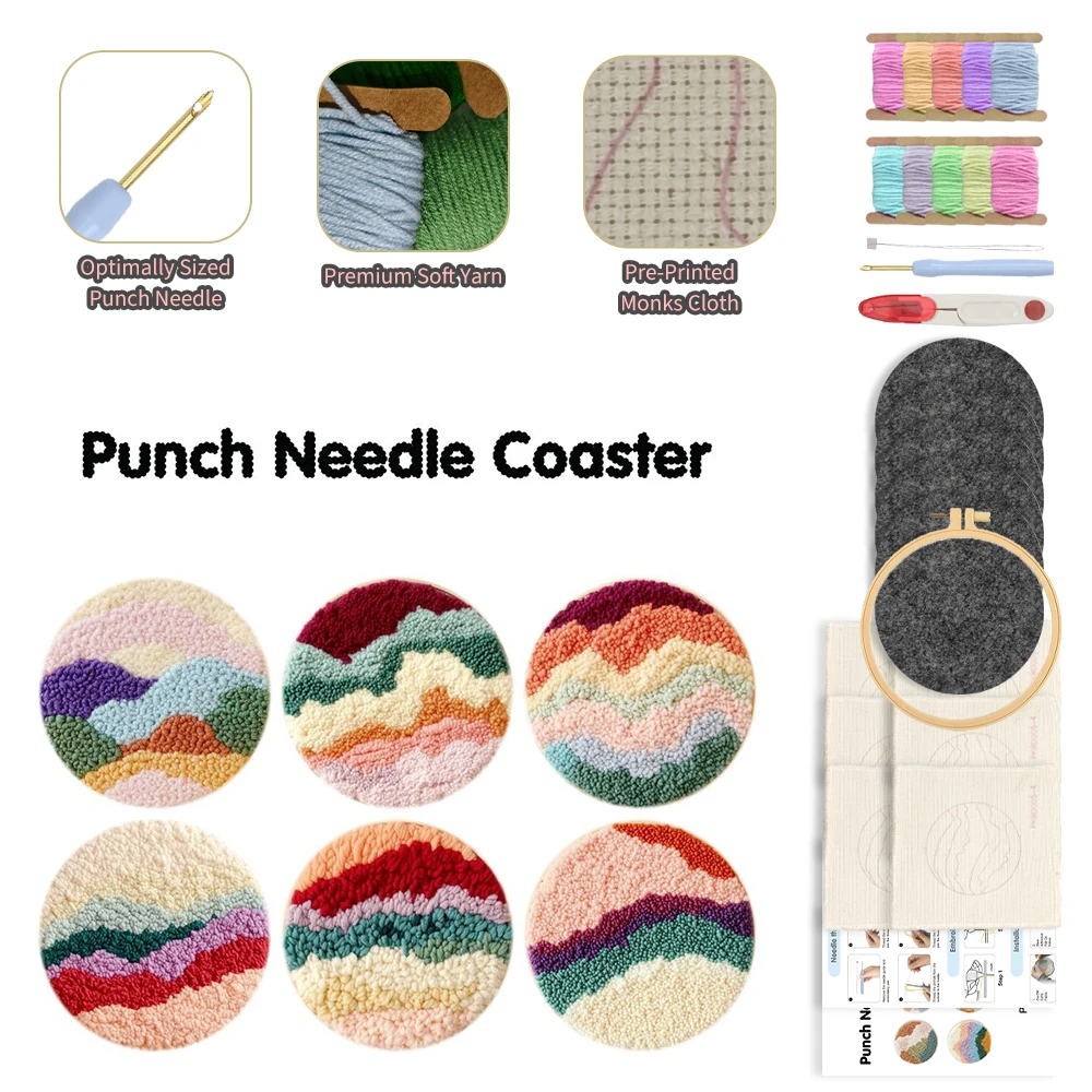 Punch Needle Embroidery Kit Easy DIY Stitching Coasters Needlecraft Boho Pattern Tufted Rug Pads with Felt Yarns for Beginners 
Punch Needle Embroidery Kit Easy DIY Stitching Coasters Needlecraft Boho Pattern Tufted Rug Pads with Felt Yarns for Beginners