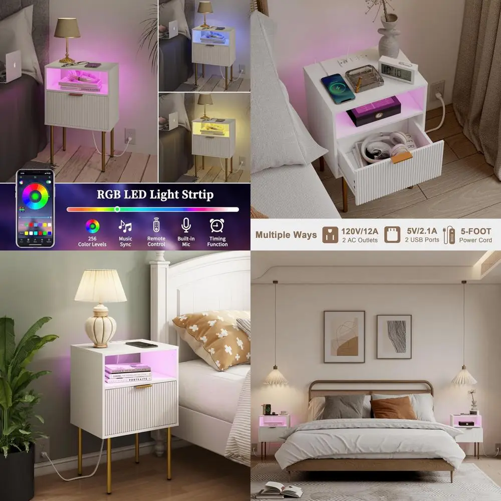 Contemporary LED-lit Nightstand with Charging Port, White Drawer Table for Bedrooms and Living Spaces
Contemporary LED-lit Nightstand with Charging Port, White Drawer Table for Bedrooms and Living Spaces