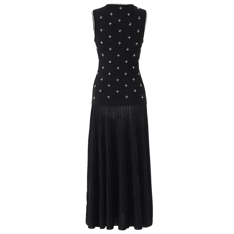 Women O-Neck Knitted Cotton Sleeveless Dress Beading Long A-Line Dress
Women O-Neck Knitted Cotton Sleeveless Dress Beading Long A-Line Dress
