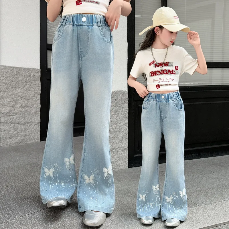 Stylish Girl Bootcut Jeans with Lace Butterfly For Tween Children Street Design Flared Denim Pants Kids Rhinestone Trousers
Stylish Girl Bootcut Jeans with Lace Butterfly For Tween Children Street Design Flared Denim Pants Kids Rhinestone Trousers