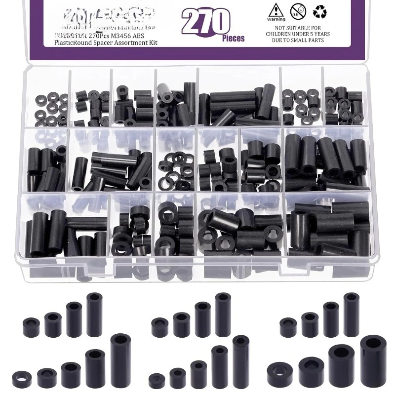 270Pcs 18 Sizes Black/White Nylon Round Spacer Standoff Screw Nut Assortment Kit for M3 M4 M5 M6 Screws Prototyping
270Pcs 18 Sizes Black/White Nylon Round Spacer Standoff Screw Nut Assortment Kit for M3 M4 M5 M6 Screws Prototyping