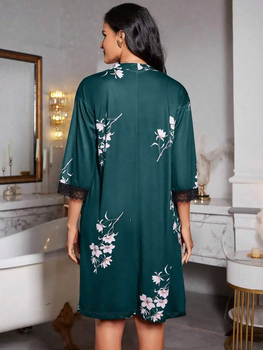 Floral Print Lace Trim Robe Set For Women
Floral Print Lace Trim Robe Set For Women