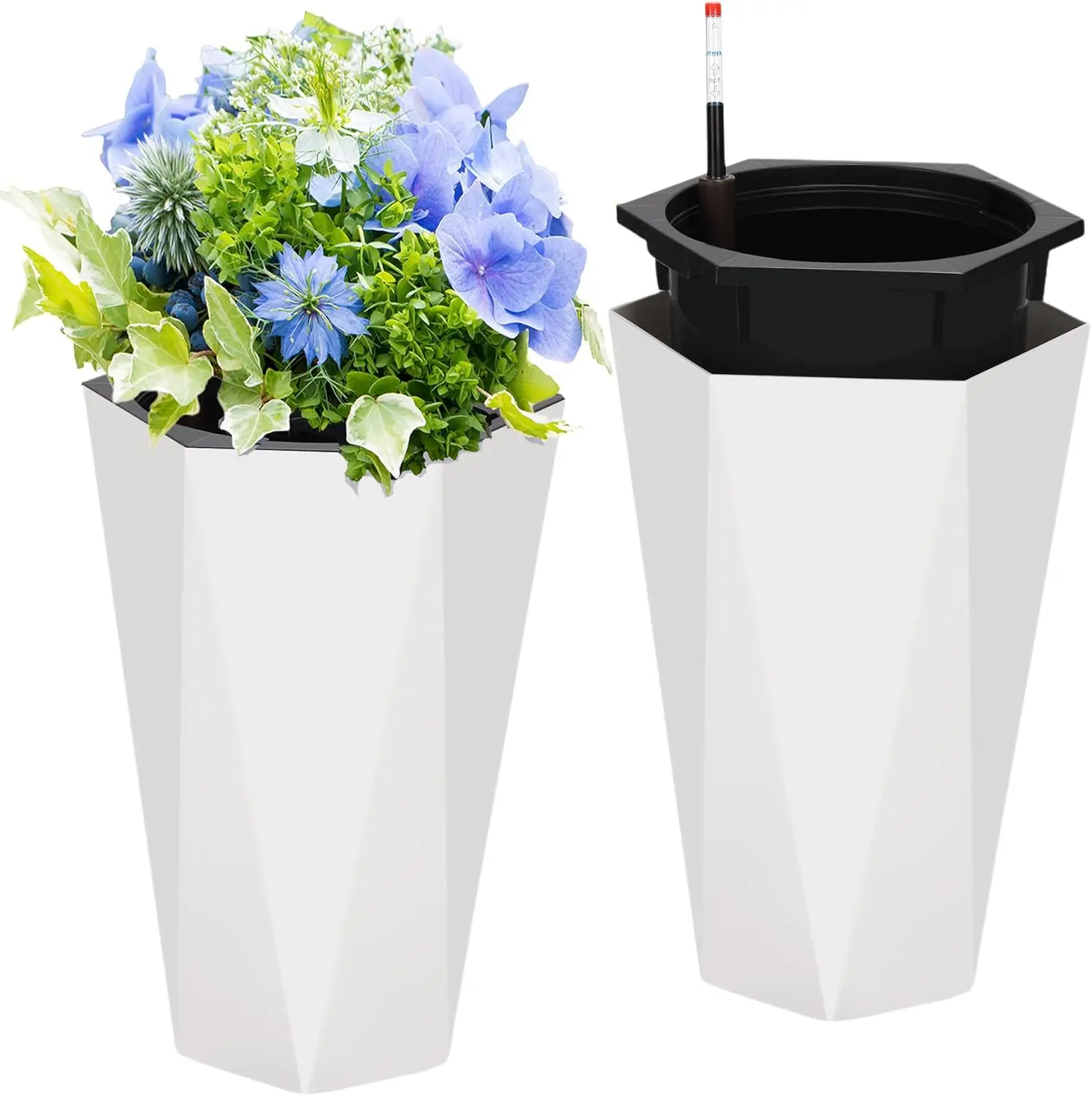 Set of 2 Self-Watering Planters with Water Level Monitor, Indoor and Outdoor Flower Pots for Patio, Porch, Living Room
Set of 2 Self-Watering Planters with Water Level Monitor, Indoor and Outdoor Flower Pots for Patio, Porch, Living Room