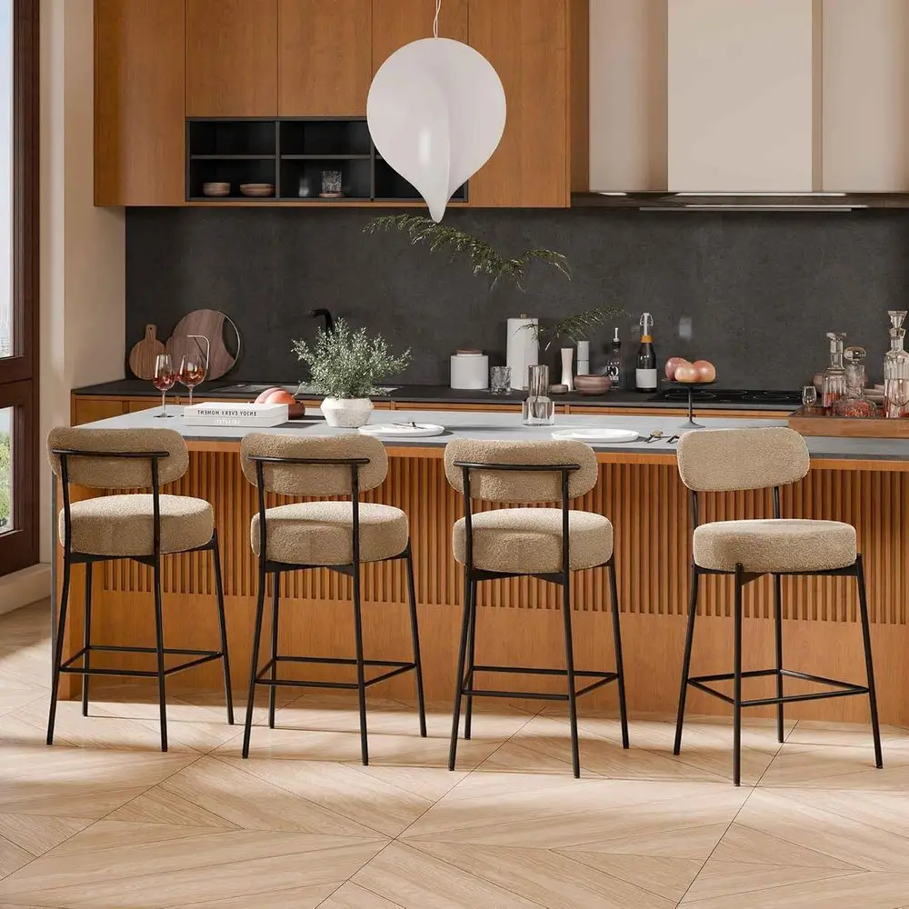 Set of 4, 24-Inch Curved Back Metal Leg Bar Stools, Beige Upholstered Counter Height for Kitchen Island
Set of 4, 24-Inch Curved Back Metal Leg Bar Stools, Beige Upholstered Counter Height for Kitchen Island