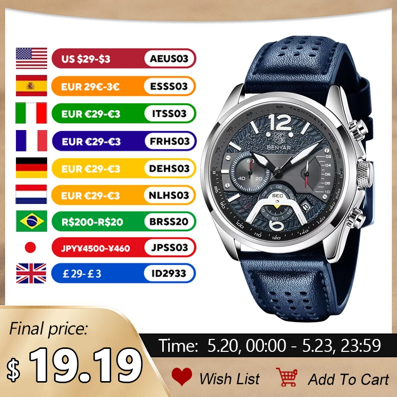 BENYAR 2025 New Mens Watches Top Brand Luxury Quartz Watch For Men Multi-Function Chronograph Sport Waterproof Relogio Masculino
BENYAR 2025 New Mens Watches Top Brand Luxury Quartz Watch For Men Multi-Function Chronograph Sport Waterproof Relogio Masculino